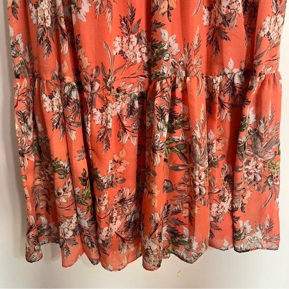 Melonie Women's Size 10 Floral Maxi Dress V-Neck Papaya Cream Sleeveless - Picture 2 of 14